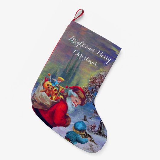 PETITE CHAUSSETTE DE NOËL PÈRE NOËL AVEC ENFANT DANS LA NEIGE D'HIVER (Devant (Accrochage))