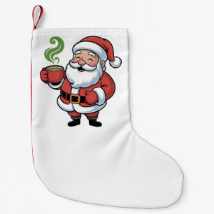 Petite Chaussette De Noël Père Noël drôle de Noël tenant un boisson Matcha