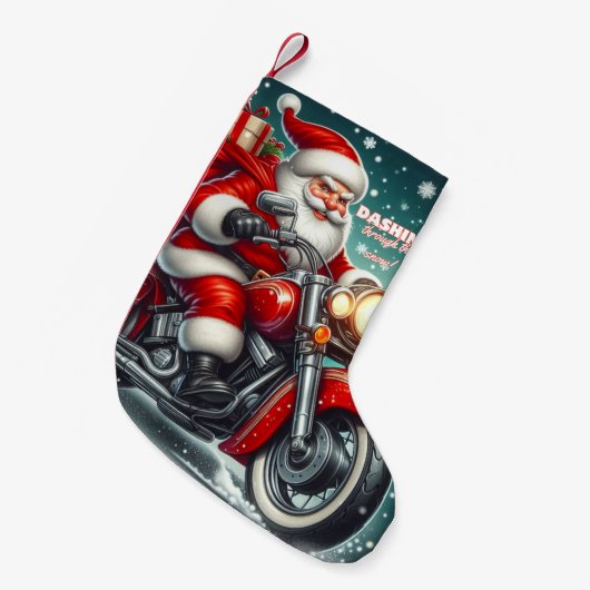 Petite Chaussette De Noël Père Noël en moto (Devant (Accrochage))