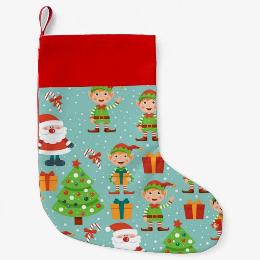 Petite Chaussette De Noël Père Noël Et Elfs Motif De Noël (Devant)