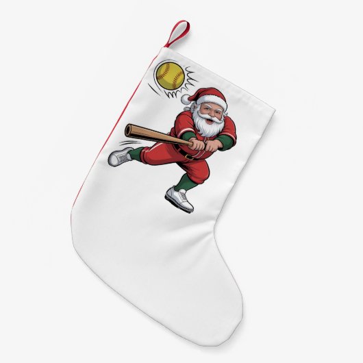 Petite Chaussette De Noël Père Noël Jouer Softball Christmas Player Sport (Devant (Accrochage))