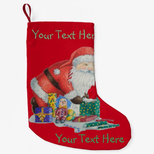 Petite Chaussette De Noël Père Noël mignon et jouets enveloppant des cadeaux (Devant)