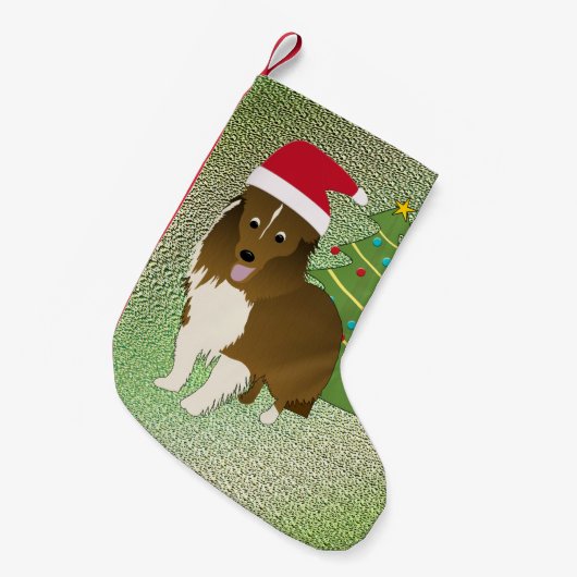 Petite Chaussette De Noël Père Noël Shetland Sheepdog (Devant (Accrochage))