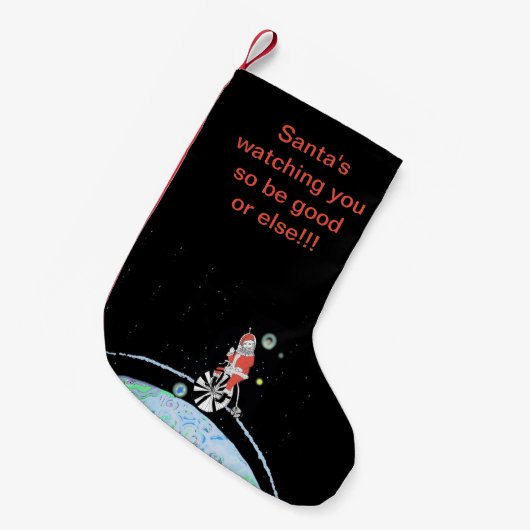Petite Chaussette De Noël Père Noël vous observant de l'espace (Devant (Accrochage))