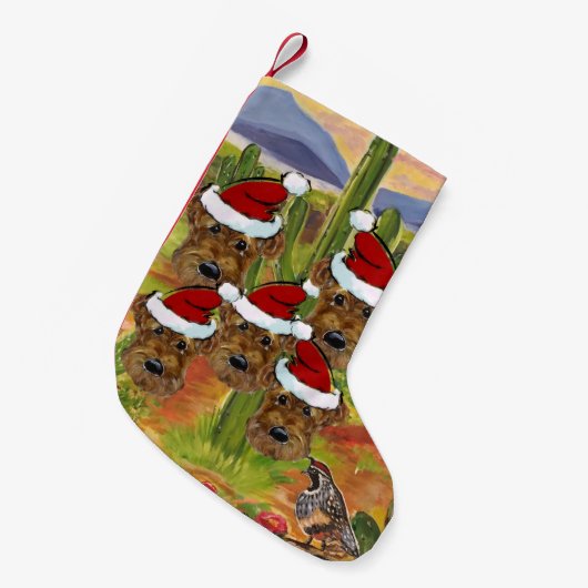 Petite Chaussette De Noël Pères Noël Airedale (Devant (Accrochage))