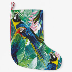 Petite Chaussette De Noël perroquets colorés et fleurs exotiques