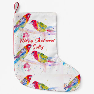 Petite Chaussette De Noël Perruche Rosella Rouge Perruches Oiseaux Aquarelle