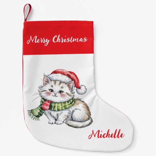 Petite Chaussette De Noël Personalized Cute Christmas Cat Holiday       (Devant)