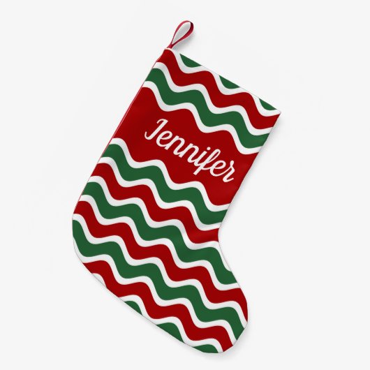 Petite Chaussette De Noël Personalized Festive Red Green Stripes (Devant (Accrochage))