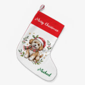 Petite Chaussette De Noël Personalized Goldendoodle Dog in Santa Hat  (Devant (Accrochage))