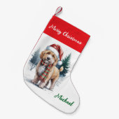 Petite Chaussette De Noël Personalized Goldendoodle Dog in Santa Hat  (Devant (Accrochage))