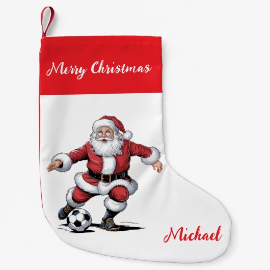 Petite Chaussette De Noël Personalized Merry Christmas Santa Claus Soccer    (Devant)