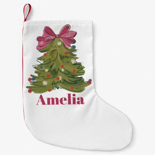 Petite Chaussette De Noël Personalized Name Coquette Christmas Tree Girly (Devant)