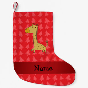 Petite Chaussette De Noël Personalized name giraffe red christmas trees