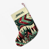 Petite Chaussette De Noël Personalized Name Red and Green Holiday Pattern (Dos (Accrochage))
