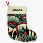 Petite Chaussette De Noël Personalized Name Red and Green Holiday Pattern (Devant)