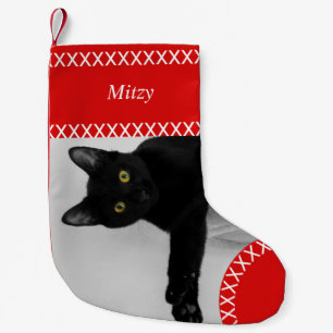 Petite Chaussette De Noël Personnalisé Animal Black Cat photo Noël