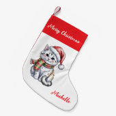 Petite Chaussette De Noël Personnalisé Mignon Chat de Noël Vacances (Devant (Accrochage))