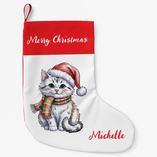 Petite Chaussette De Noël Personnalisé Mignon Chat de Noël Vacances (Devant)