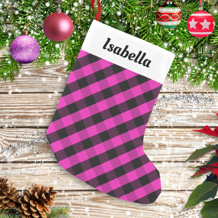 Petite Chaussette De Noël Personnalisé Plaid Buffalo Rose Rustique à Carreau