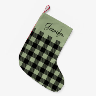 Petite Chaussette De Noël Personnalisé Rustique Sage Green Buffalo Plaid