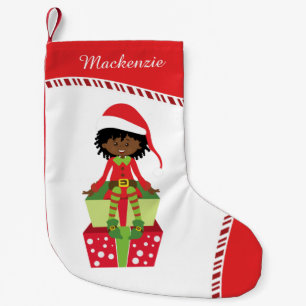 Petite Chaussette De Noël Personnalisée African American Girl Elf