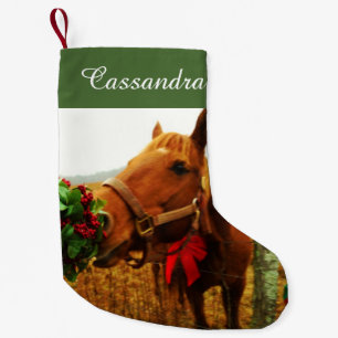 Petite Chaussette De Noël Personnaliser avec nom / cheval rouge arc & mélèze