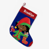Petite Chaussette De Noël Personnaliser l'elfe afro-américain (Devant (Accrochage))
