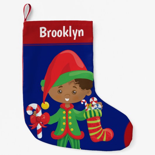 Petite Chaussette De Noël Personnaliser l'elfe de garçon multiculturel (Devant)