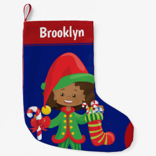 Petite Chaussette De Noël Personnaliser l'elfe de la fille multiculturelle