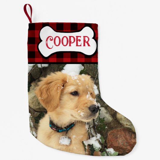 Petite Chaussette De Noël Personnaliser Rustic red black plaid chien chiot (Devant)