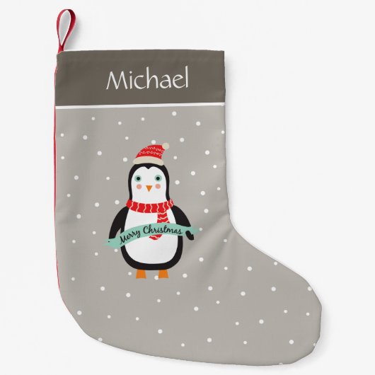Petite Chaussette De Noël Pesonalized Cute petit pingouin de Noël (Devant)