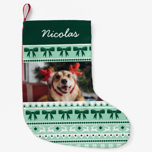 Petite Chaussette De Noël Pet Photo Noël Faux Knit Sweat avec nom (Devant)