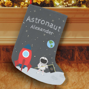 Petite Chaussette De Noël Petit astronaute sur la Lune, espace prénom