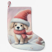 Petite Chaussette De Noël Petit chiot de Noël en chapeau santa (Devant)