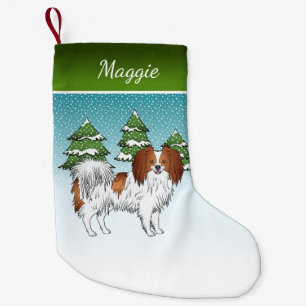 Petite Chaussette De Noël Phalène Happy Dog Forêt d'Hiver Rouge et Blanc