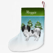 Petite Chaussette De Noël Phalène Noir Et Blanc Joyeux Chien Forêt D'Hiver (Dos)