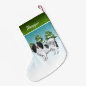 Petite Chaussette De Noël Phalène Noir Et Blanc Joyeux Chien Forêt D'Hiver (Dos (Accrochage))