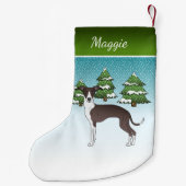 Petite Chaussette De Noël Phoque Et Blanc Gris Italien En Forêt D'Hiver (Dos)