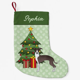 Petite Chaussette De Noël Phoque et lévrier italien blanc & arbre de Noël