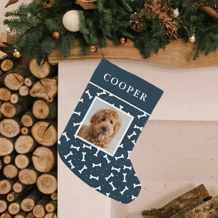 Petite Chaussette De Noël Photo de chien Motif de la marine et de l'os de ch