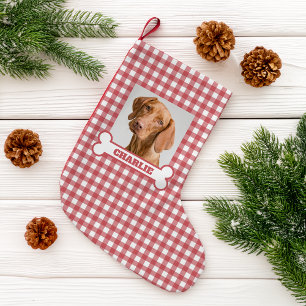 Petite Chaussette De Noël Photo de chien & os de chien avec nom sur carreaux