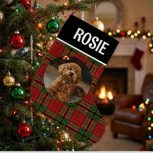 Petite Chaussette De Noël Photo de compagnie personnalisée Tartan Rouge Fête