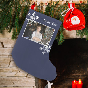 Petite Chaussette De Noël Photo de Noël Marine Bleu Flèches de neige démonté