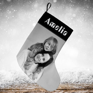 Petite Chaussette De Noël Photo Noir Blanc Rustique Festif Tartan Plaid