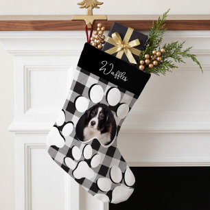 Petite Chaussette De Noël Photo personnalisé de chien/chat avec carreaux noi