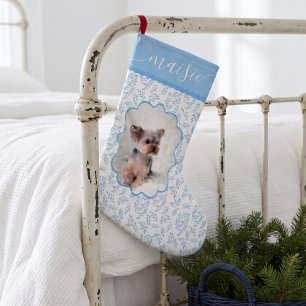 Petite Chaussette De Noël Photo personnalisé de chien chat élégant floral vi