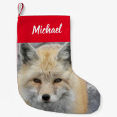 Petite Chaussette De Noël Photo Red Fox mignonne avec nom (Devant)