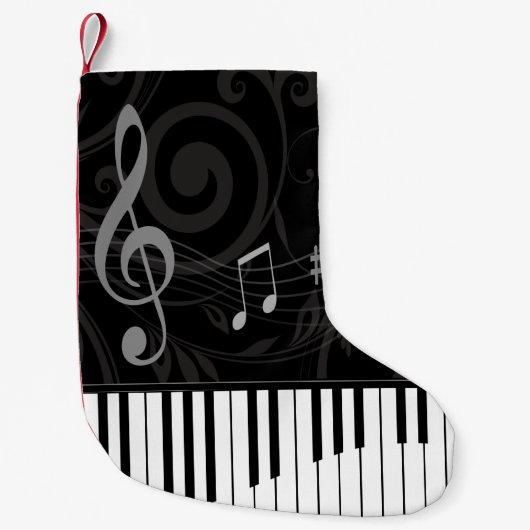 Petite Chaussette De Noël Piano lunatique et notes musicales (Devant)