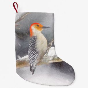 Petite Chaussette De Noël Pichette à ventre rouge Peinture Oiseaux originaux